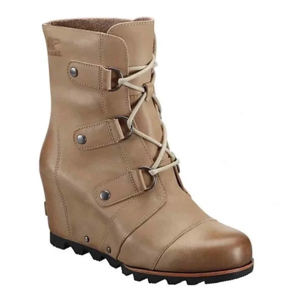 Sorel Women's Joan Of Artic Wedge ll Ash Brown Leather Boots - Picture 2 of 9